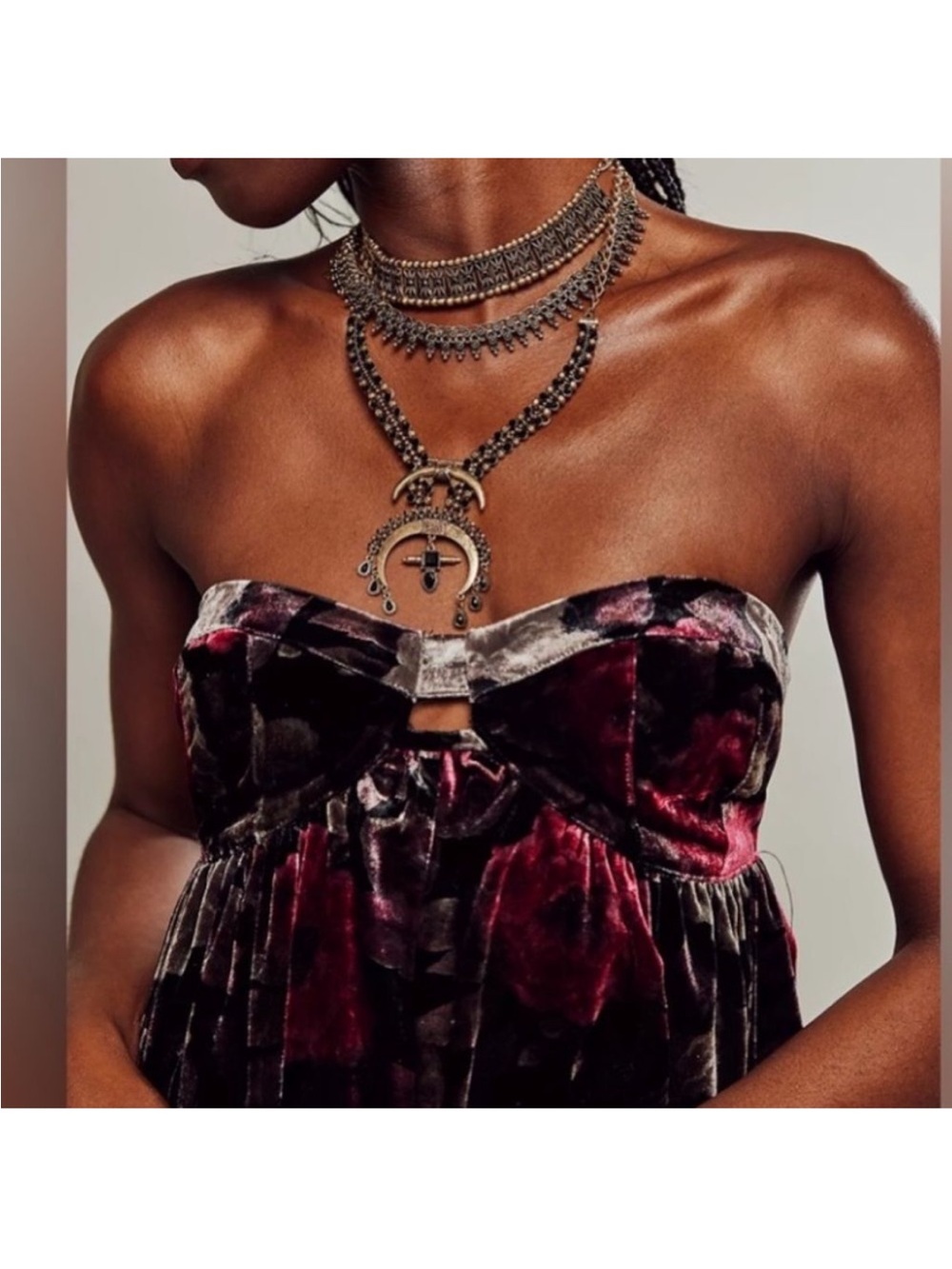 Free people lunar Velvet Strapless Bustier romper with pockets NWT